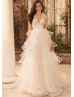 Sexy V Neck Beaded Lace Tulle Ruffled Wedding Dress Sexy V Neck Beaded Lace Tulle Ruffled Wedding Dress